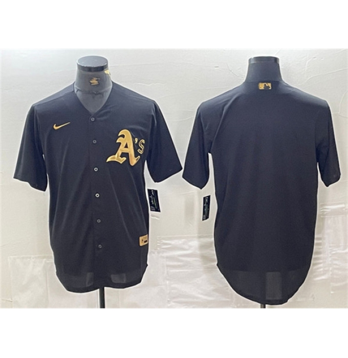 Men's Oakland Athletics Blank Black Gold Cool Base Stitched Baseball Jersey