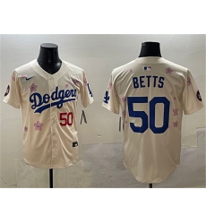 Men's Los Angeles Dodgers #50 Mookie Betts Cream 2025 Tokyo Series Limited Stitched Baseball Jersey