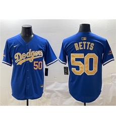 Men's Los Angeles Dodgers #50 Mookie Betts Royal 2025 Gold Collection Limited Stitched Baseball Jersey