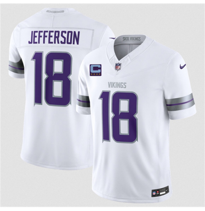 Men's Minnesota Vikings #18 Justin Jefferson White 2026 F.U.S.E. With 4-Star C Winter Warrior Limited Football Stitched Jersey