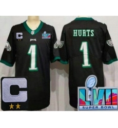 Youth Philadelphia Eagles #1 Jalen Hurts Limited Black C Patch Super Bowl LVII Vapor Jersey