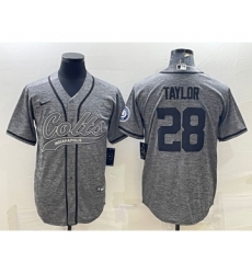 Men's Indianapolis Colts #28 Jonathan Taylor Grey Gridiron With Patch Cool Base Stitched Baseball Jersey