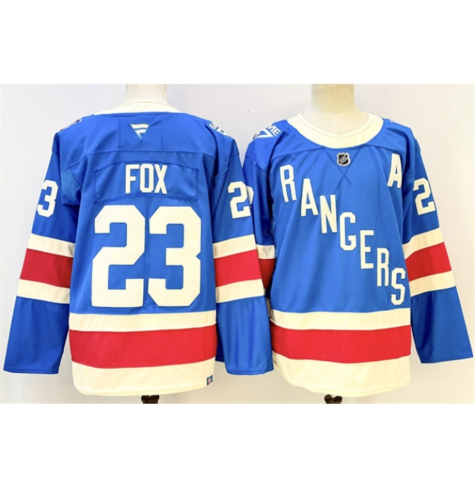 Men's New York Rangers #23 Adam Fox Blue With A Stitched Hockey Jerseyy