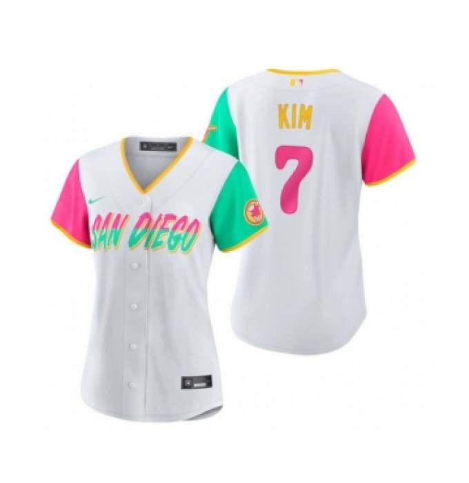 Women's San Diego Padres #7 Ha Seong Kim White 2022 City Connect Cool Base Stitched Baseball Jersey(Run Small)