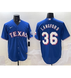 Men's Texas Rangers #36 Wyatt Langford Royal Cool Base Limited Stitched Baseball Jersey
