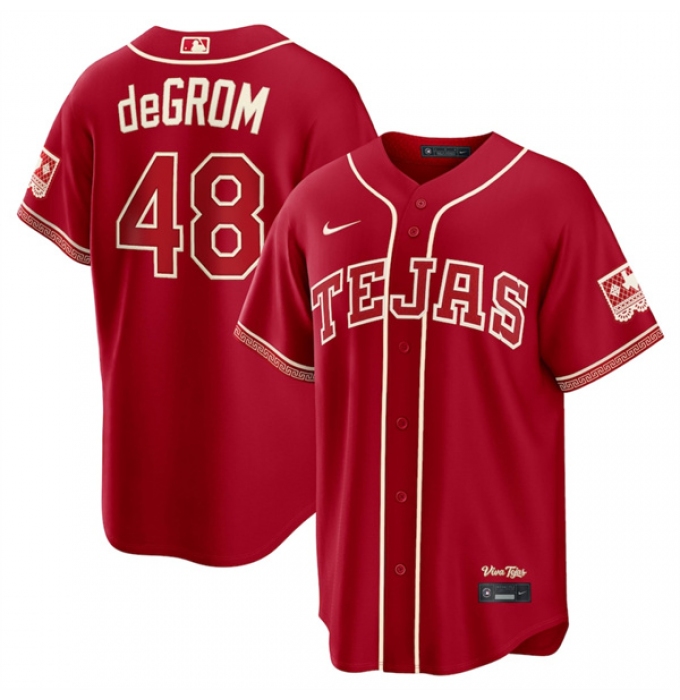 Men's Texas Rangers #48 Jacob deGrom Red 2026 City Connect Stadium Stitched Baseball Jersey