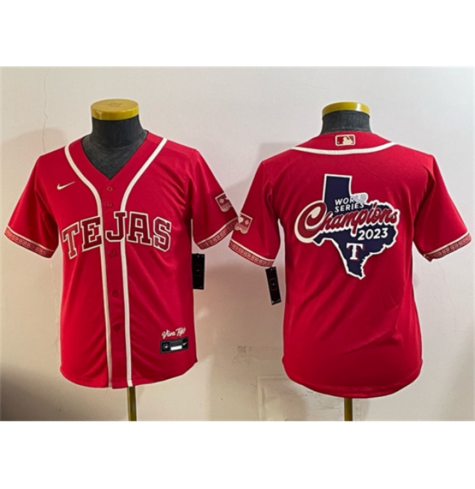 Youth Texas Rangers Team Big Logo Red 2026 City Connect Stadium Stitched Baseball Jersey