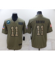 Men's Philadelphia Eagles #11 A. J. Brown Olive Camo Salute To Service Limited Stitched Jersey