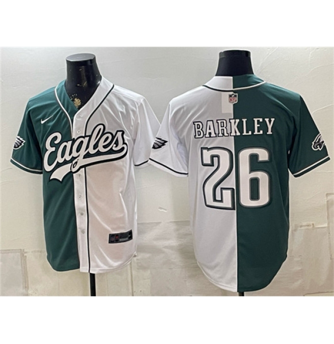 Men's Philadelphia Eagles #26 Saquon Barkley Green White Split Stitched Jersey