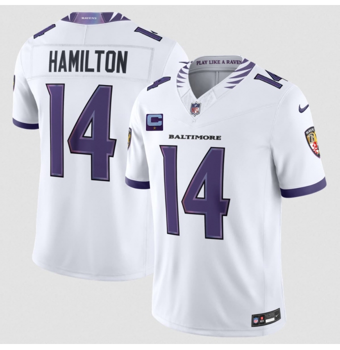 Men's Baltimore Ravens #14 Kyle Hamilton White 2026 With 1-Star C F.U.S.E. Vapor Limited Football Stitched Jersey