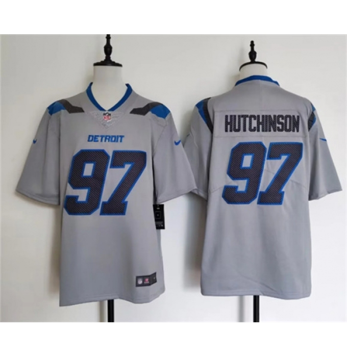 Men's Detroit Lions #97 Aidan Hutchinson Silver 2026 Rivalries Collection Limited Football Stitched Jersey