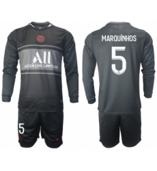 Men 2021-2022 Club Paris St German Second away black Long Sleeve 5 Soccer Jersey