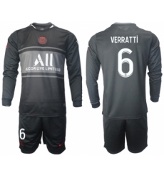 Men 2021-2022 Club Paris St German Second away black Long Sleeve 6 Soccer Jersey