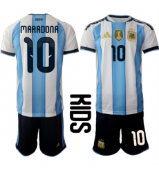 Youth Argentina #10 MARADONA National Team FIFA x World Cup 2026 Home White On Field Kids Jersey