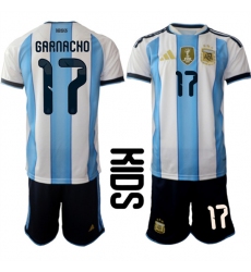 Youth Argentina #17 GARNACHO National Team FIFA x World Cup 2026 Home White On Field Kids Jersey