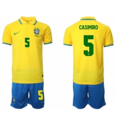 Men's Brazil #5 Casemiro Yellow Home Soccer Jersey Suit