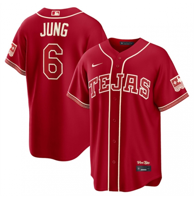 Men's Texas Rangers #6 Josh Jung Red 2026 City Connect Stadium Stitched Baseball Jersey