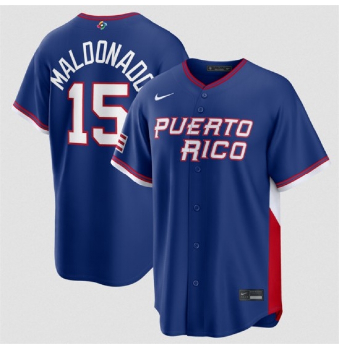 Men's Puerto Rico Baseball #15 Martín Maldonado Blue 2026 World Baseball Classic Road Stadium Stitched Jersey