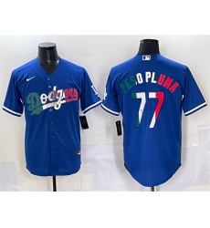 Men's Los Angeles Dodgers #77 Peso Pluma Blue Mexico Stitched Jersey