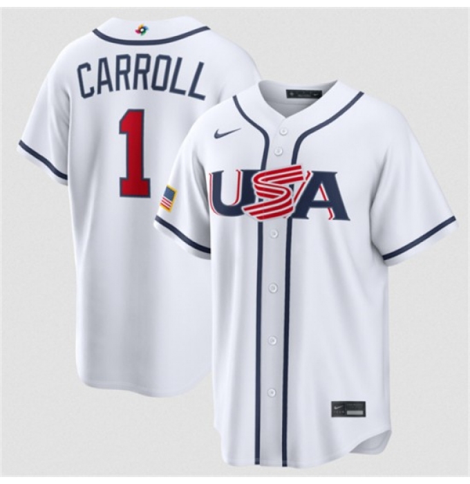 Men's USA Baseball #1 Corbin Carroll White 2026 World Baseball Classic Home Stadium Stitched Jersey