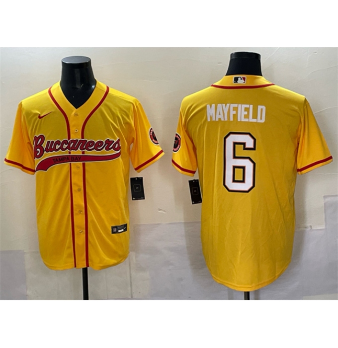 Men's Tampa Bay Buccaneers #6 Baker Mayfield Gold Cool Base Stitched Baseball Jersey