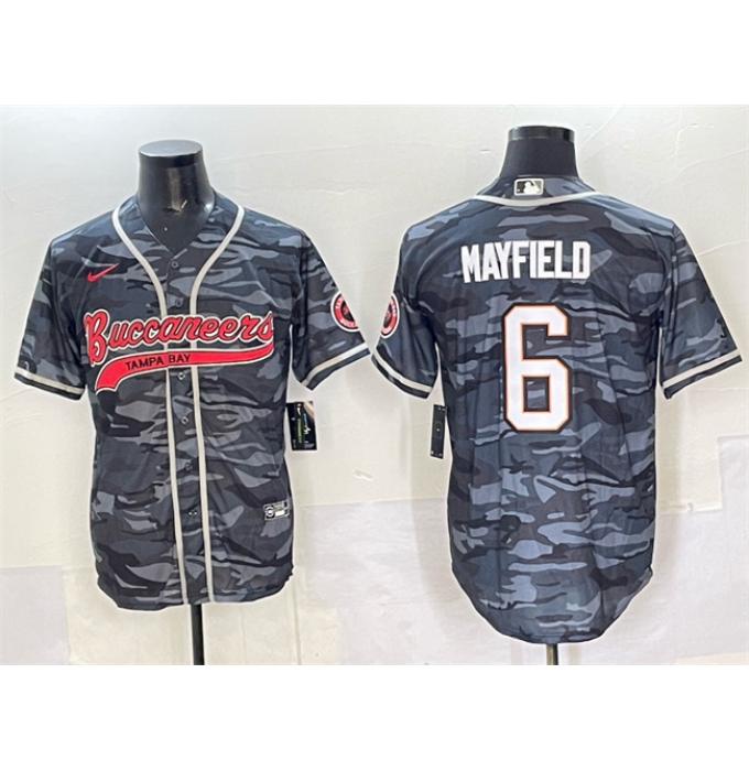 Men's Tampa Bay Buccaneers #6 Baker Mayfield Grey Camo Cool Base Stitched Baseball Jersey