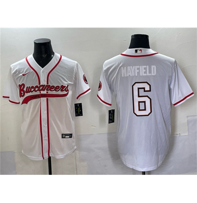 Men's Tampa Bay Buccaneers #6 Baker Mayfield White Cool Base Stitched Baseball Jersey