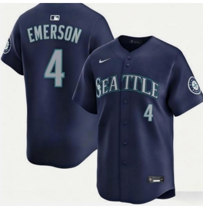Men's Seattle Mariners #4 Colt Emerson Navy Cool Base Stitched Baseball Jersey