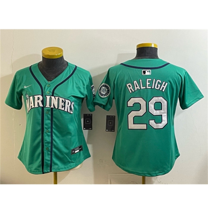 Women's Seattle Mariners #29 Cal Raleigh Aqua Limited Stitched Baseball Jersey(Run Small)