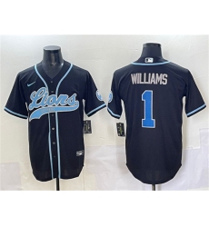Men's Detroit Lions #1 Jameson Williams Black Stitched Baseball Jersey