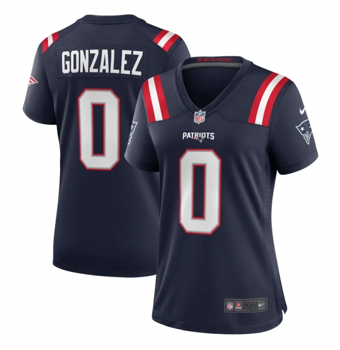 Women New England Patriots #0 Christian Gonzalez Blue Football Jersey