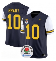 Men's Michigan Wolverines #10 Tom Brady 2023 F.U.S.E. Navy White Rose Bowl Stitched Jersey