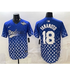 Men's Los Angeles Dodgers #18 Yoshinobu Yamamoto Blue 2025 World Series Limited Stitched Baseball Jersey