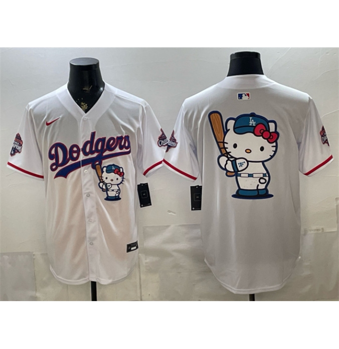 Men's Los Angeles Dodgers Team Big Logo White Hello Kitty Night 2025 World Series Champions Stitched Baseball Jersey