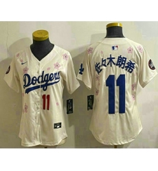 Women's Los Angeles Dodgers #11 Roki Sasaki Cream Japanese 2025 Tokyo Series Limited Jersey
