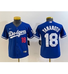 Youth Los Angeles Dodgers #18 Yoshinobu Yamamoto Number Blue Stitched Cool Base Nike Jersey