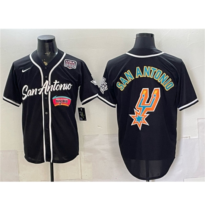 Men's San Antonio Spurs Team Big Logo Black USA 250 Stitched Baseball Jersey