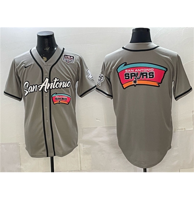 Men's San Antonio Spurs Team Big Logo Gray USA 250 Stitched Baseball Jersey