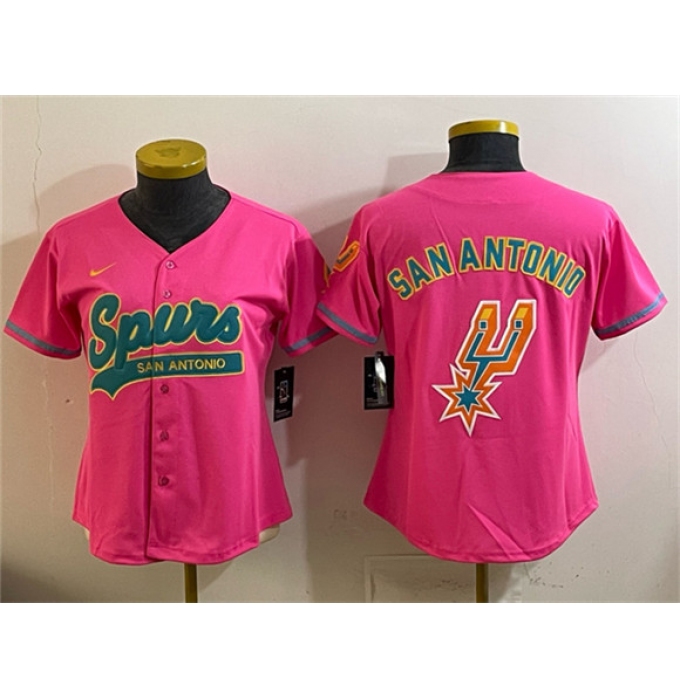 Women's San Antonio Spurs Team Big Logo Pink Stitched Baseball Jersey