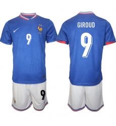 Men's France #9 Olivier Giroud Blue 2024-25 Home Soccer Jersey Suit