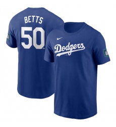 Men's Los Angeles Dodgers #50 Mookie Betts Royal 2024 World Tour Seoul Series Name & Number T-Shirt