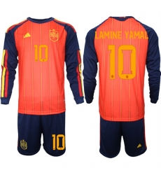 Men's Spain #10 LAMINE YAMAL National Team FIFA x World Cup 2026 Long Sleeve Home Red On Field Jerseys