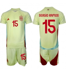 Men's Spain Team #15 Sergio Ramos 2024-25 Yellow Away Soccer Jersey Suit