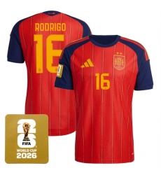 Men's Spain Team #16 Rodrigo Red 2026 World Cup Home Soccer Jersey