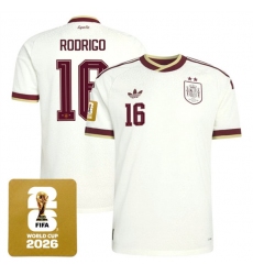 Men's Spain Team #16 Rodrigo White 2026 World Cup Away Soccer Jersey