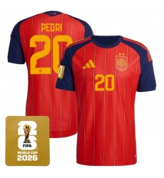 Men's Spain Team #20 Pedri Red 2026 World Cup Home Soccer Jersey