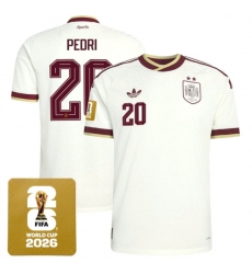 Men's Spain Team #20 Pedri White 2026 World Cup Away Soccer Jersey