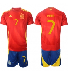 Men's Spain Team #7 Raúl 2024-25 Red Home Soccer Jersey Suit