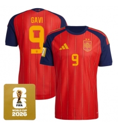 Men's Spain Team #9 Gavi Red 2026 World Cup Home Soccer Jersey