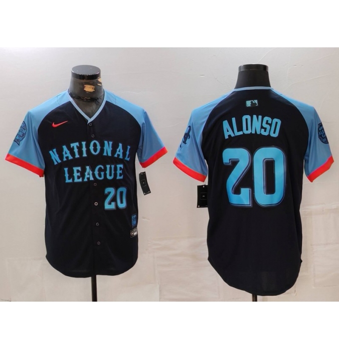 Men's New York Mets #20 Pete Alonso Number Navy 2024 All Star Limited Stitched Jersey